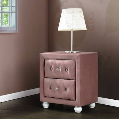 Fabric Upholstered Nightstand, Living Room Side Table with 2 Storage Drawers, Wooden Coffee Table with Rounded Legs