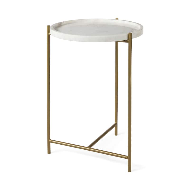 Stella Gray Marble Top w/ Black Iron Base Round Accent Table