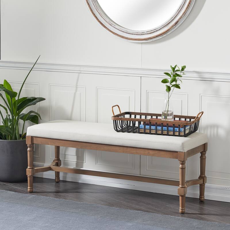 Wood Bench with Burlap Seat - Gray or Brown - Roche River Decor