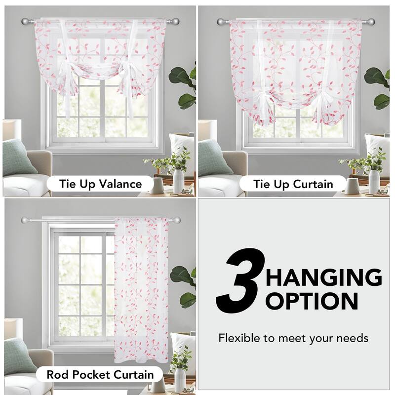 Deconovo Tie up Sheer Curtains Embroidery Pattern Shades