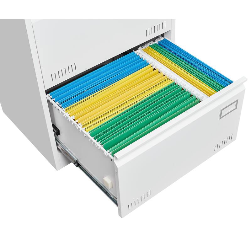 Anmytek White 2 Drawer Locking File Cabinet with File Bars Home Office Storage Metal