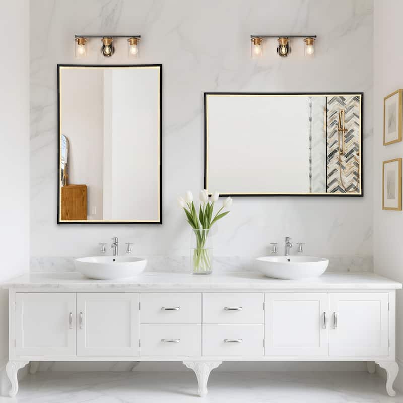 Modern Black Gold 3-Light Bathroom Vanity Lights Glass Metal Wall Sconces - W 21.6" x L 7.8" x H 6.7"