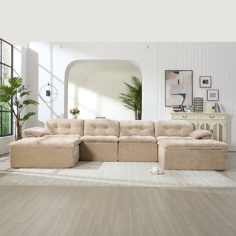 Modular Convertible Cushioned Sleeper Sofa Set - Coffee(4 Seat+2 Ottoman)