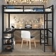 preview thumbnail 1 of 12, Full Metal Loft Bed with Desk and Shelves, Loft Bed with Ladder and Guardrails, Loft Bed Frame for Bedroom