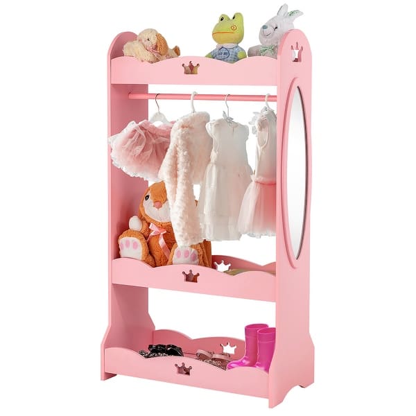 slide 2 of 11, Costway Kids Dress up Storage Hanging Armoire Dresser Pretend Costume - See Details Pink - See Details