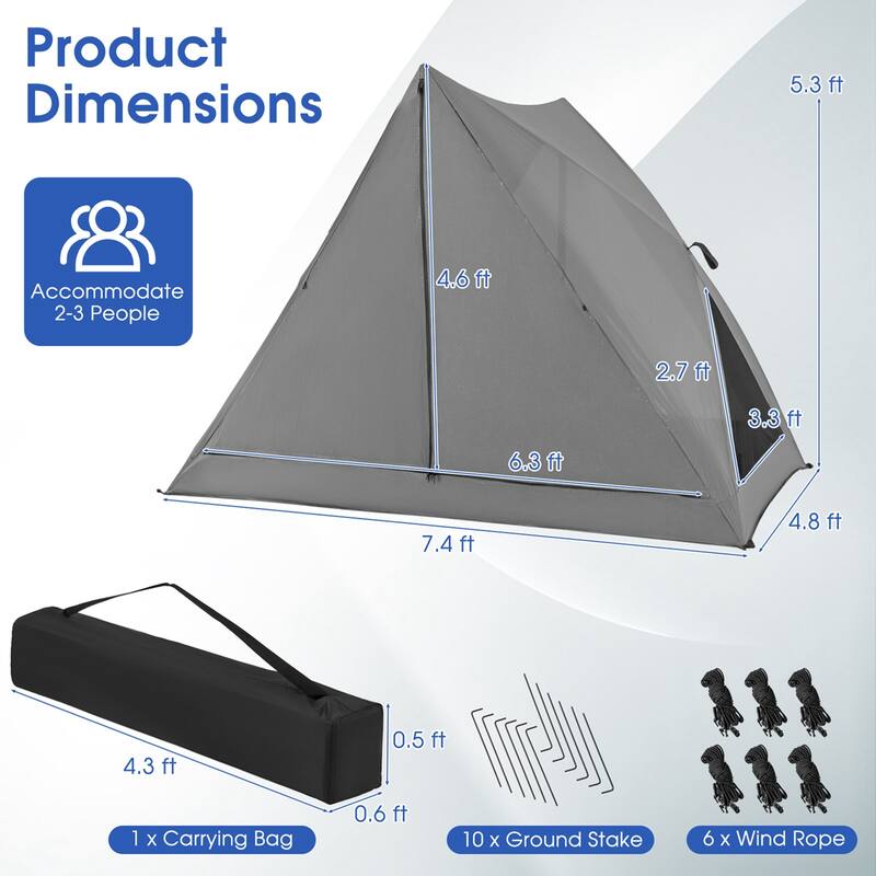 2-3 Person Pop-up Camping Tent 360° One-Way See-Through Family Tent