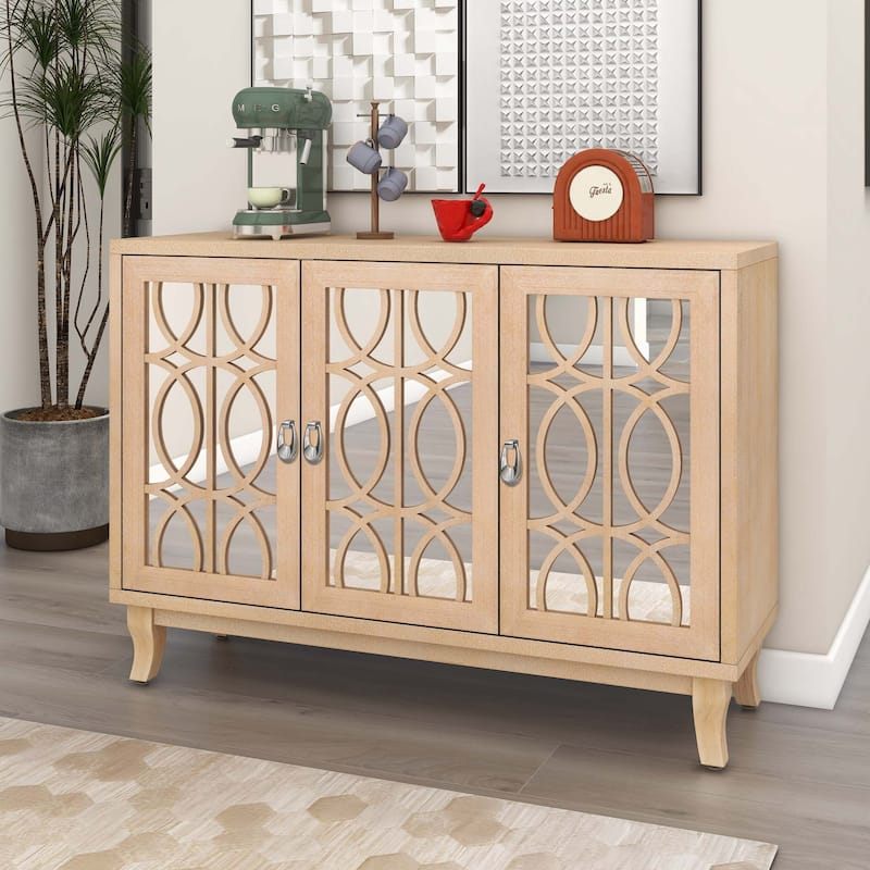 Sideboard with Glass Doors and Silver Handle for Living Room - Champagne