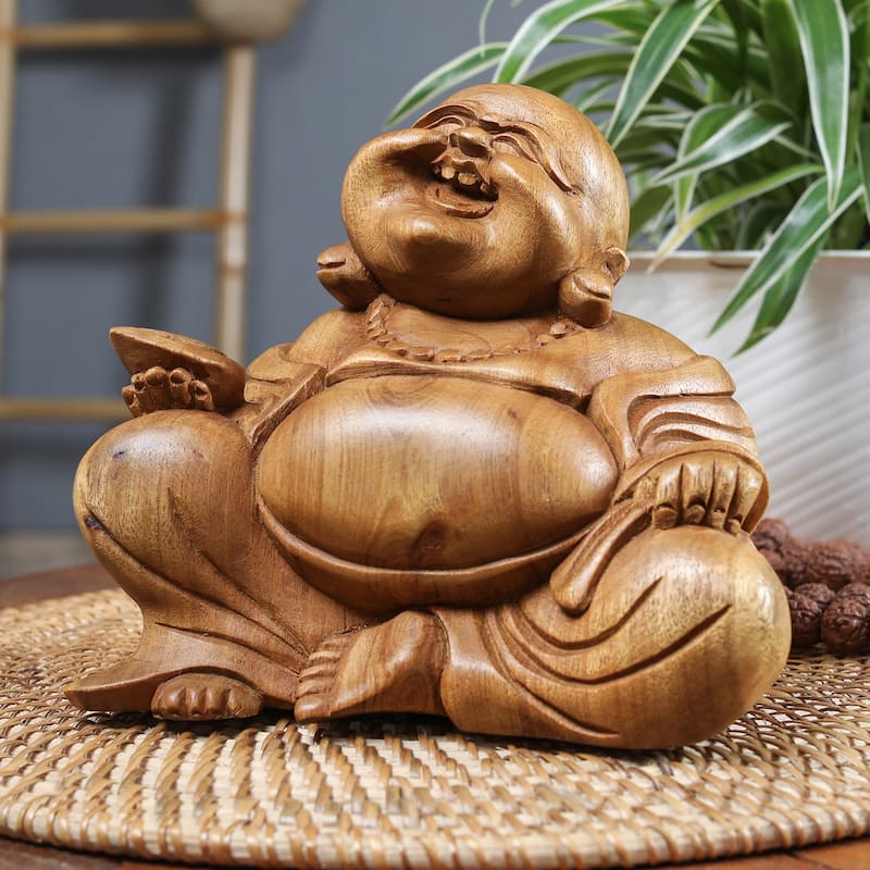 Novica Handmade Blissful Buddha Wood Sculpture