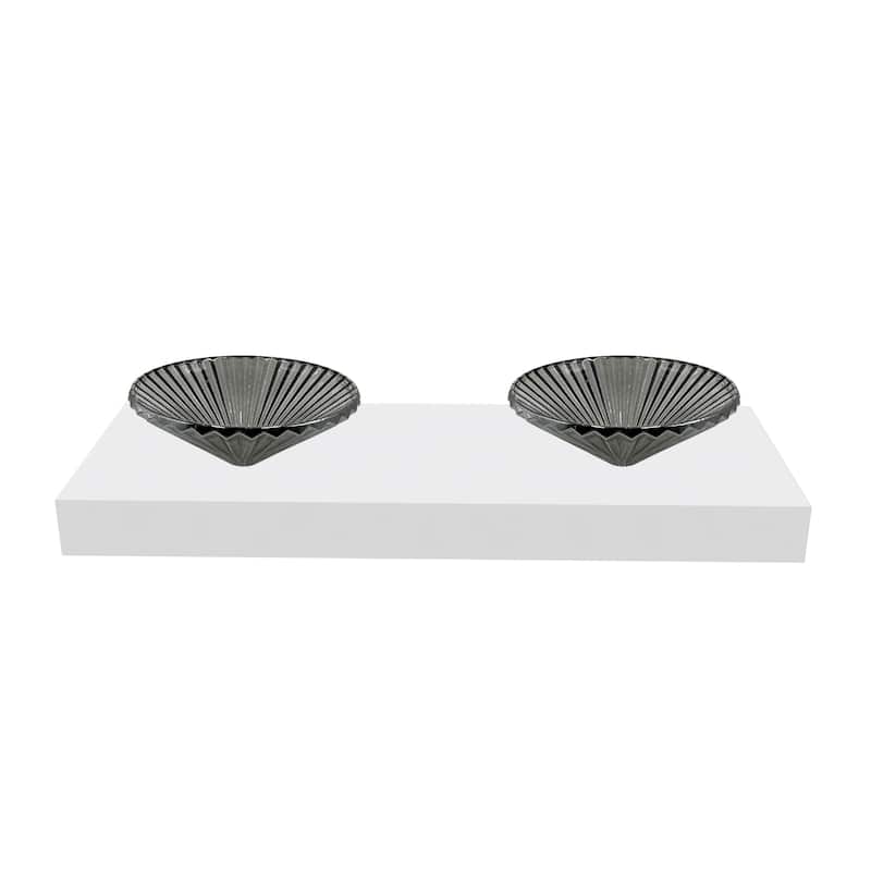 Decorative 20" Round Crystal Vessel Sinks With White Base - 60"Countertop - 20"LightBlack