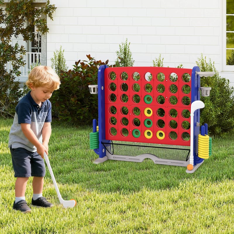 Costway Giant 4-in-a-Row Game Set with Ring-toss, Basketball Hoop, - See Details