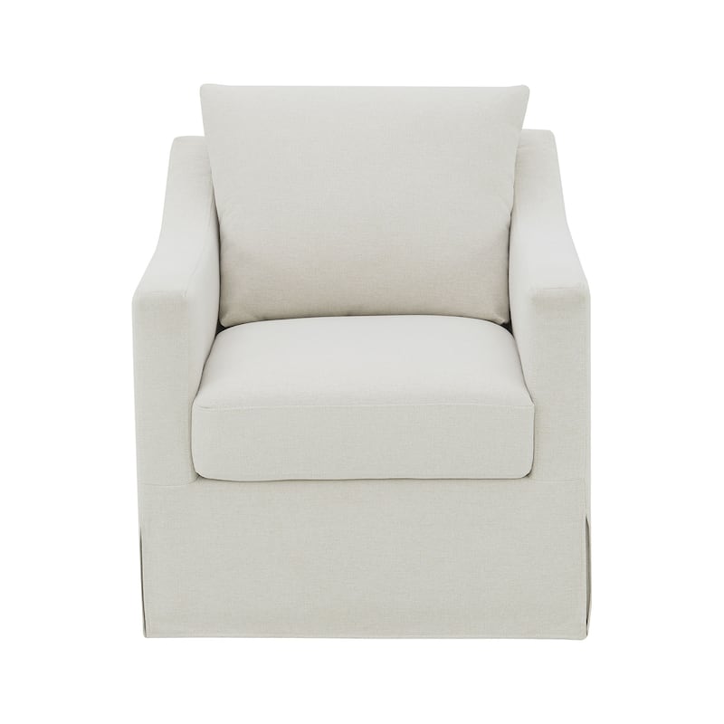 Upholstered Accent Swivel Chair with Sloped Arms - Beige