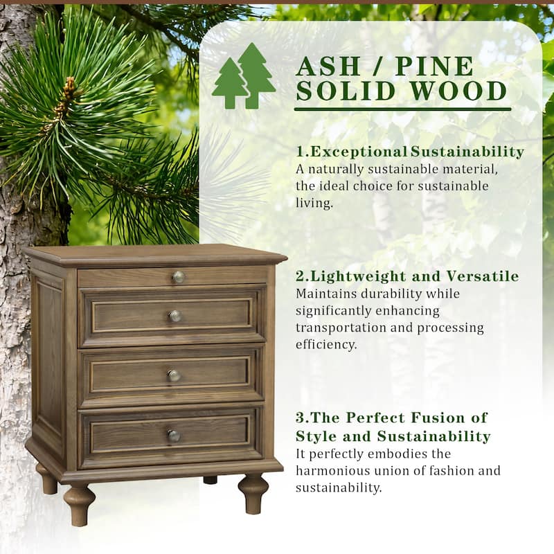 Nightstands Set of 2 with 4 Drawer,Wood Storage End Table with Hidden Pull-Out Shelf, 4 Solid Wood Feet and Metal Handle