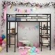 preview thumbnail 1 of 16, Full Size Loft Bed with 3 Layers of Shelves and Desk with Whiteboard Black