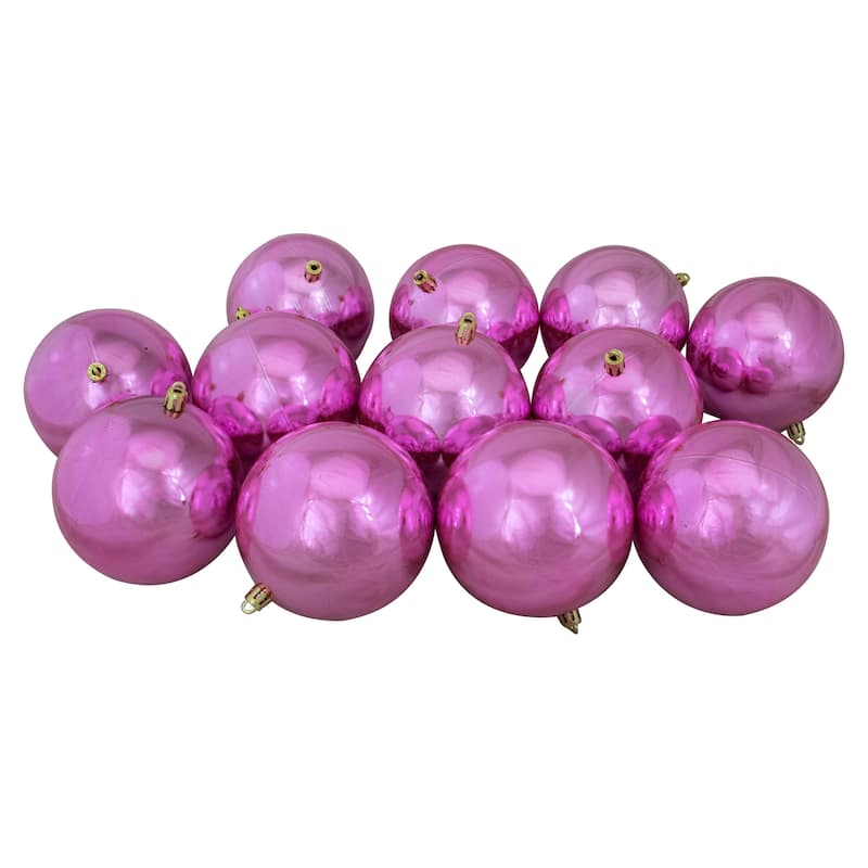 12ct Shiny Magenta Pink Shatterproof Christmas Ball Ornaments 4"