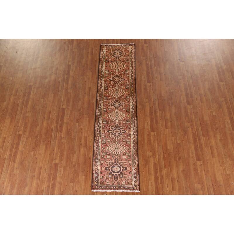 Vegetable Dye Orange Gharajeh Persian Vintage Runner Rug Wool Carpet - 2'4"x 9'7"
