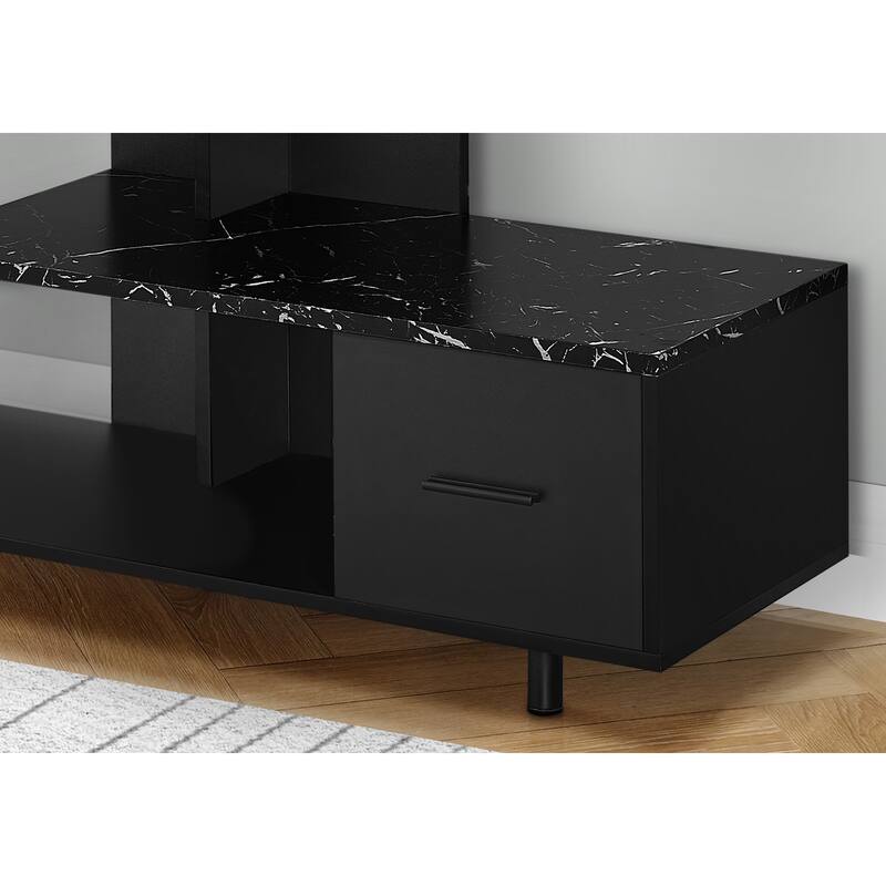 48 Inch TV Stand, Art Deco Black Faux Marble, Storage Drawer, Media Center, Contemporary Console