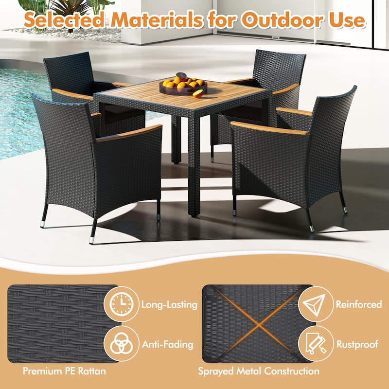 Gymax Set Of 5 Patio Dining Table Set for 4 Rattan Conversation Set w/