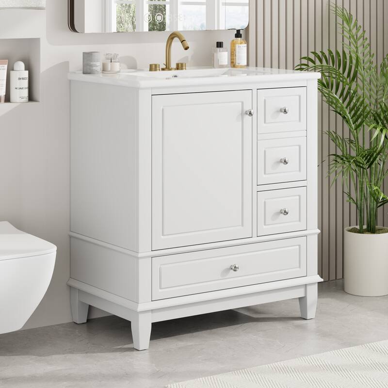 Bathroom Vanity with Sink, Bathroom Storage Cabinet with 3 Drawers and 1 Door, Bathroom Vanities with Solid Wood Frame