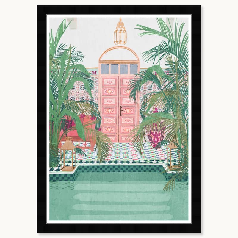 Wynwood Studio Jade Baths Framed Trendy Maximalist Decor 1 Piece Canvas Wall Art - 15 x 21 - Black