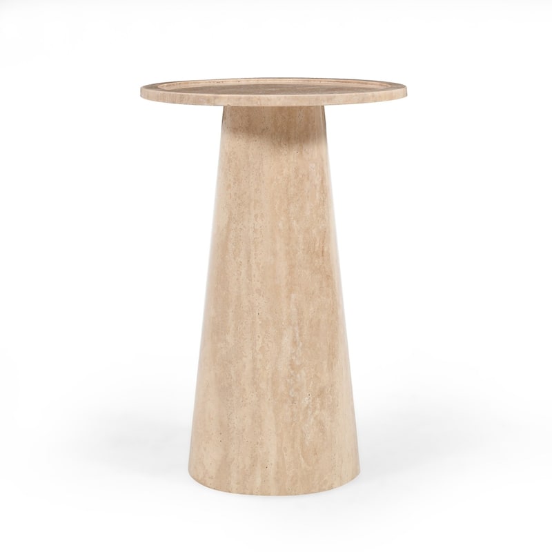 Round Marble Top Pedestal End Table - 24" - Beige