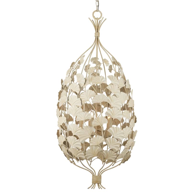 Currey & Company Maidenhair Cream Chandelier - 42.5"h x 18.75"dia - 42.5"h x 18.75"dia - Antique Pearl