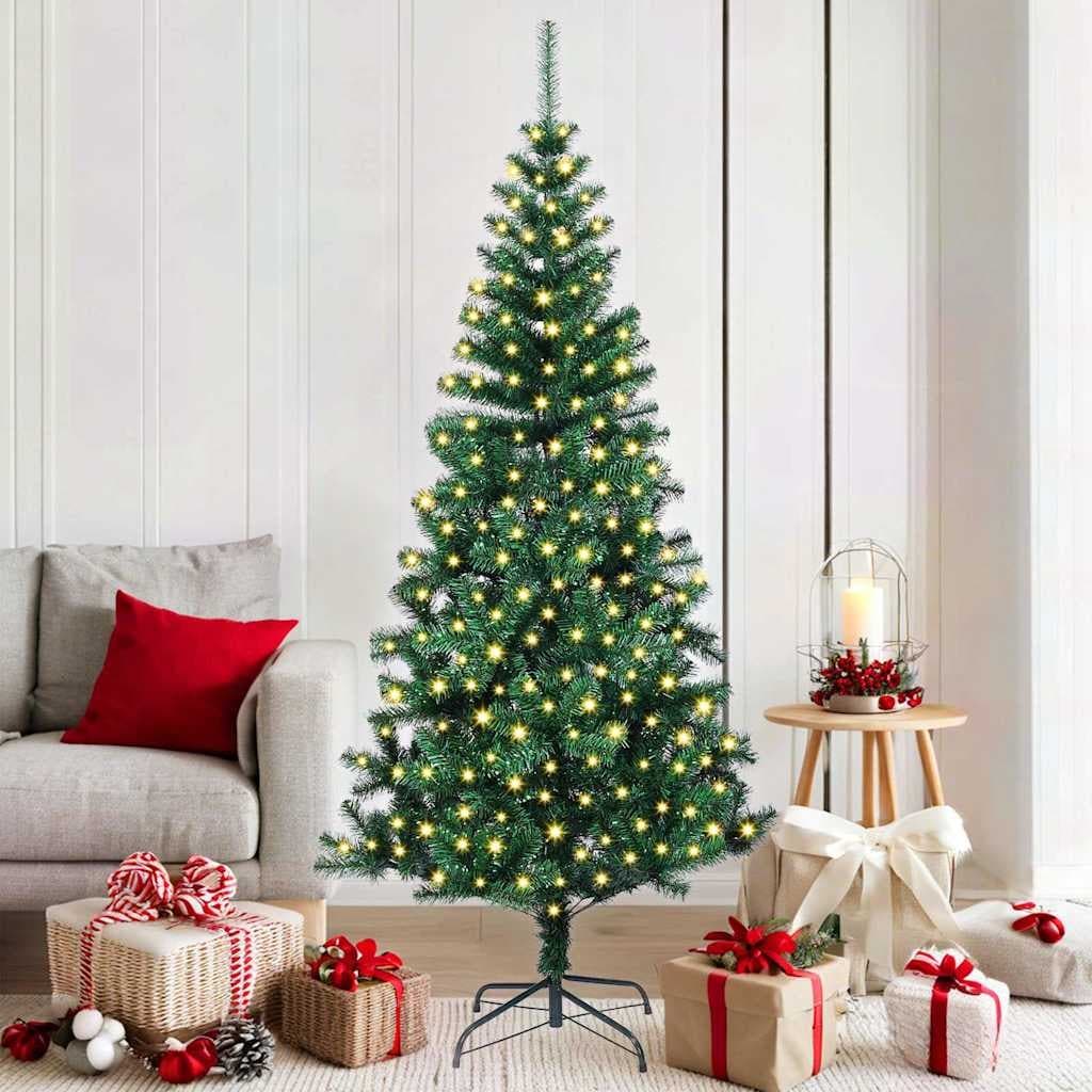 vidaXL Artificial Pre-lit Christmas Tree Green PVC and Metal