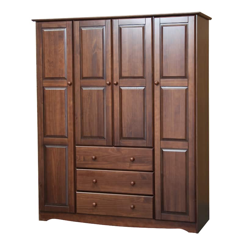 Palace Imports 100% Solid Wood Family 4-Door Wardrobe Armoire with Metal or Wooden Knobs - Mocha