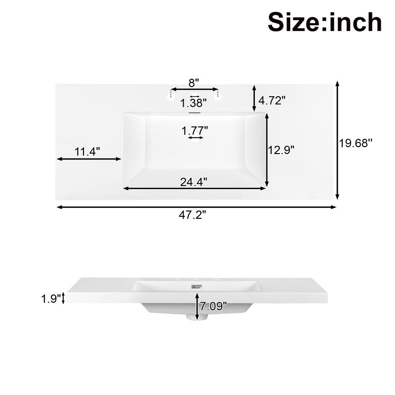 47.2"Modern Bathroom Vanity with 2 Cabinet Doors, 6 Drawers, Hidden Soft-Close Slides, SMC Resin Top, Space-Saving Design