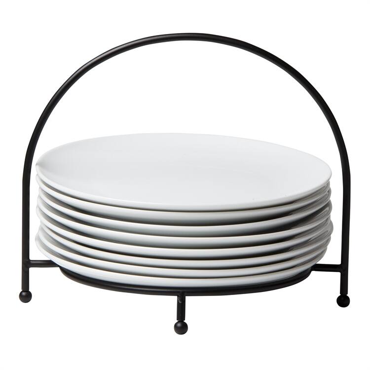 Whiteware Porcelain Buffet Plate Set Of 8 Dinnerware Petite Serving Plates with Stand, 6.75 inch, Dishwasher Safe