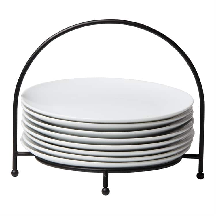Whiteware Porcelain Buffet Plate Set Of 8 Dinnerware Petite Serving Plates with Stand, 6.75 inch, Dishwasher Safe