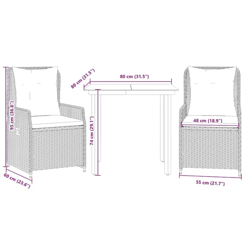 vidaXL Garden Dining Set Grey, Black - 31.5" x 31.5" x 29.1"/ 2