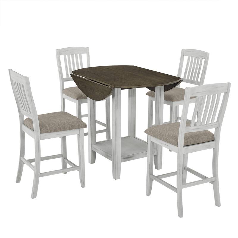 5-Piece Foldable Dining Table Set with Storage Space and 4 Chairs