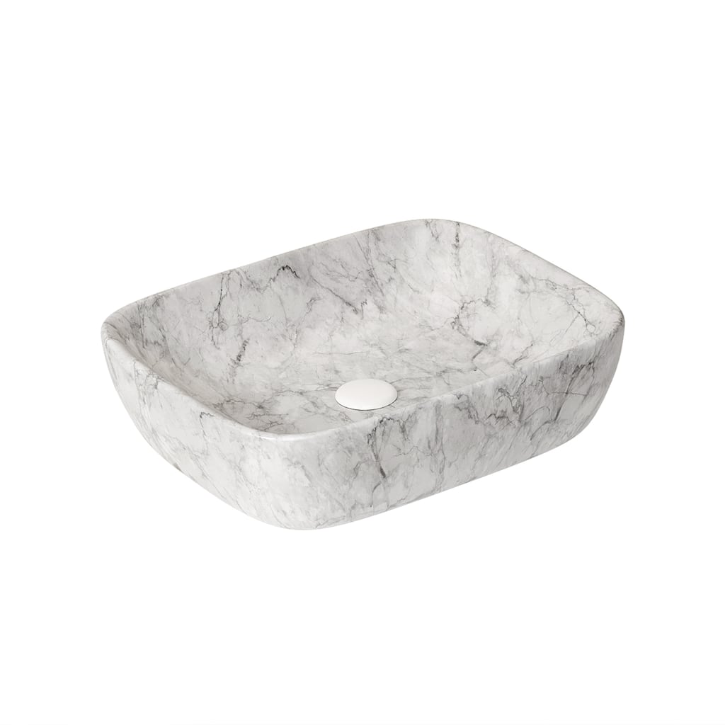 19" Bathroom Ceramic Sink without Cabinet, Volakas White Marble