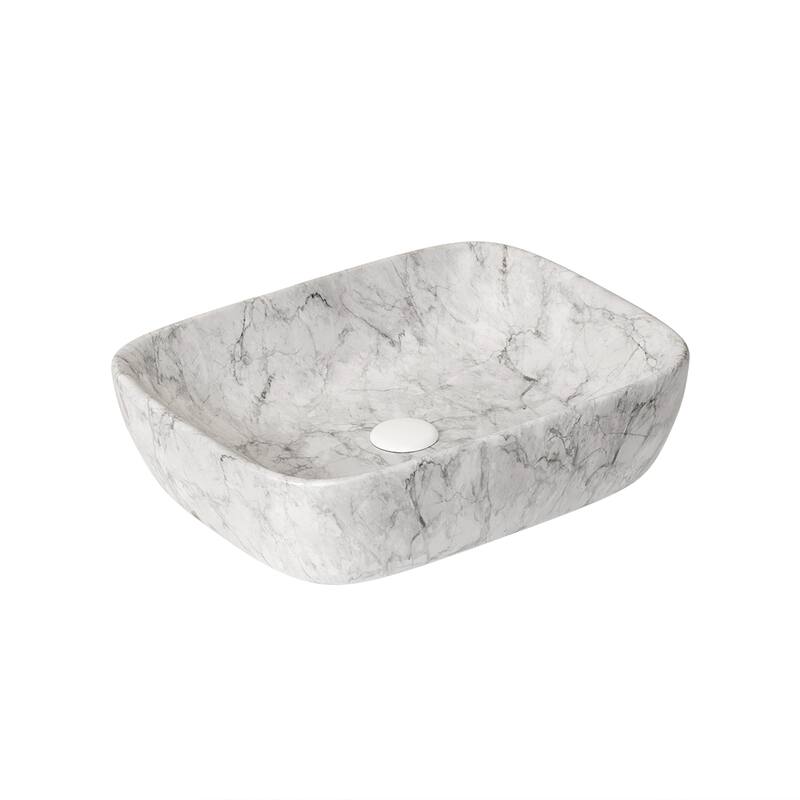 19" Bathroom Ceramic Sink without Cabinet, Volakas White Marble - Stone Gray