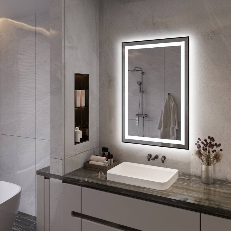 QuivaraView Aluminum front light and backlit LED lighted Framed Tempered Glass Bathroom Vanity Wall Mounted Mirror