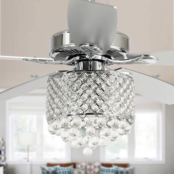 Remote 42" Crystal Invisible Ceiling Fan Light LED Chandelier Silver Fan Lamp 