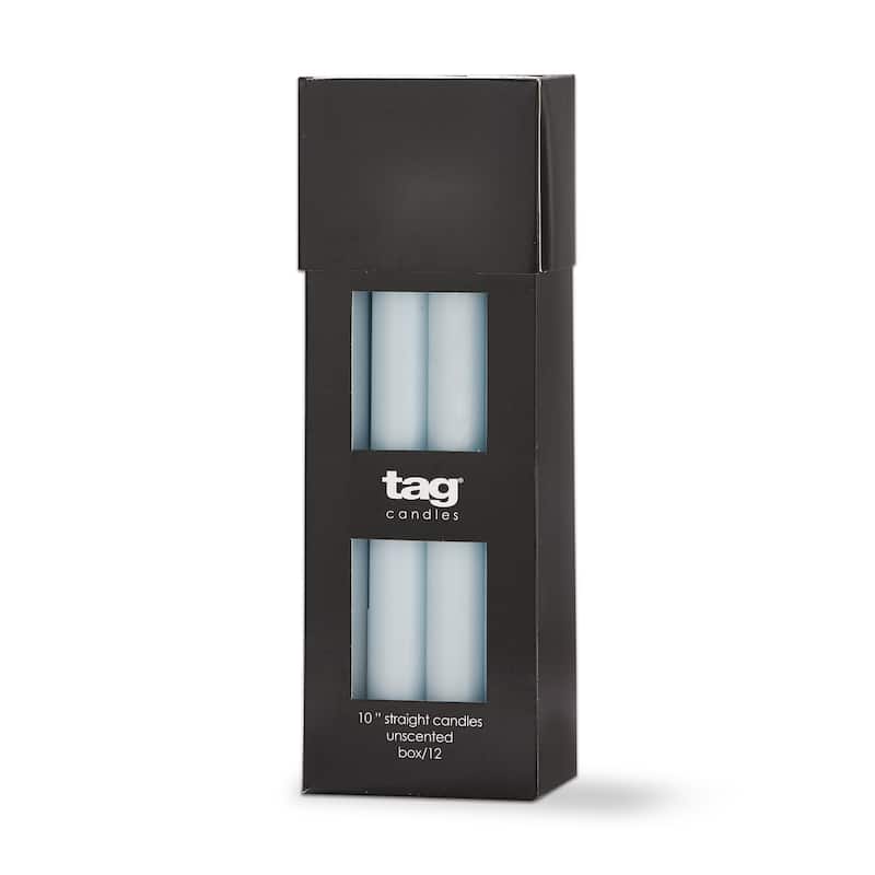 Color Studio 10" Straight Taper Unscented Smokeless Paraffin Wax Candle Light Blue, Burn Time 10 hrs. Set 12