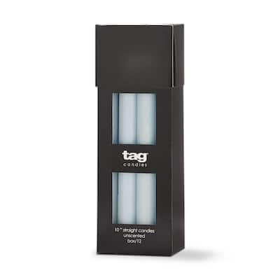 Color Studio 10" Straight Taper Unscented Smokeless Paraffin Wax Candle Light Blue, Burn Time 10 hrs. Set 12