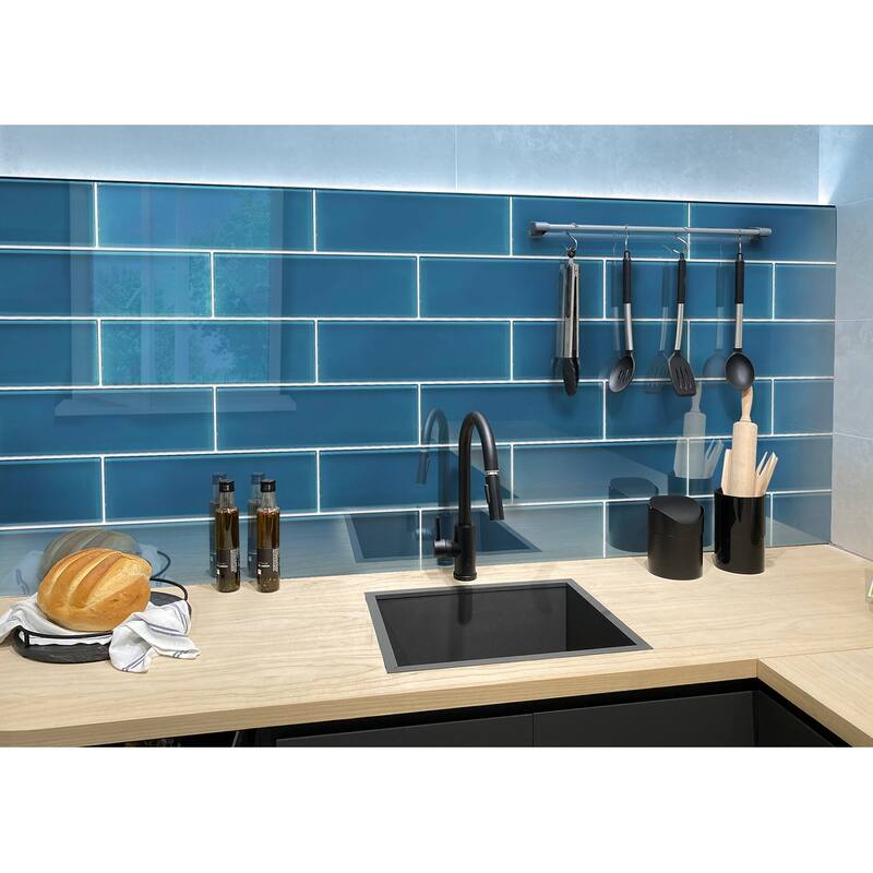 Apollo tile 4" x 16" Colorway Glossy Cerulean Blue Glass Tile (5.33 sq ft/case) - 12 Pack