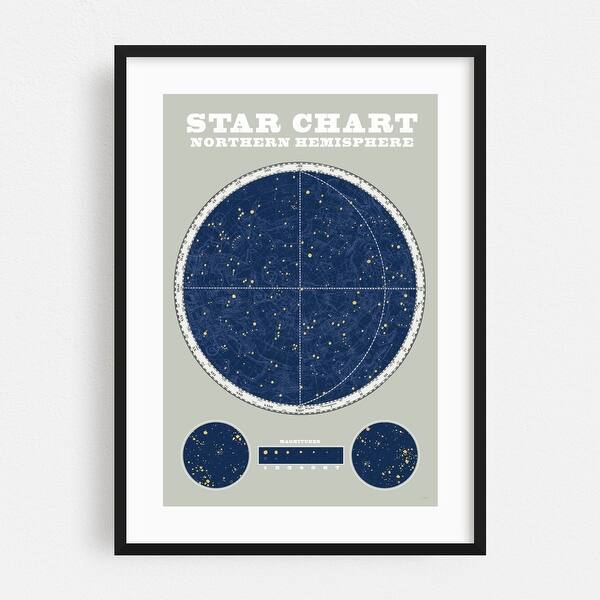 Northern Star Chart Blue Gray Illustrations Nature Art Print/Poster