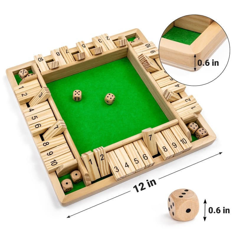 Shut The Box Dice Board Game (2-4 Players) for Kids & Adults