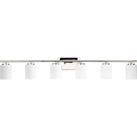 Replay Collection Six-Light Nickel White Glass Bath Vanity Light - 48 in x 6 in x 7.62 in