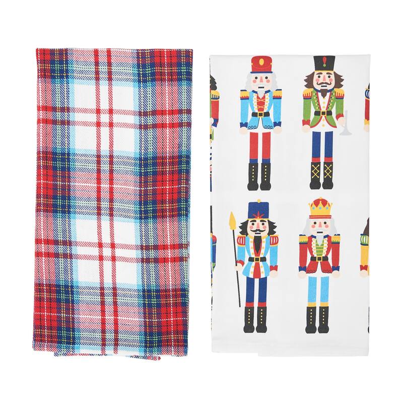 Nutcracker Plaid Printed & Woven Kitchen Towel Set of 2