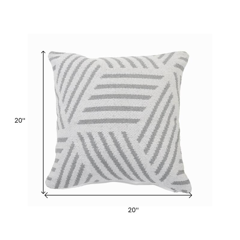 HomeRoots 20" X 20" Gray And White 100% Cotton Geometric Zippered Pillow