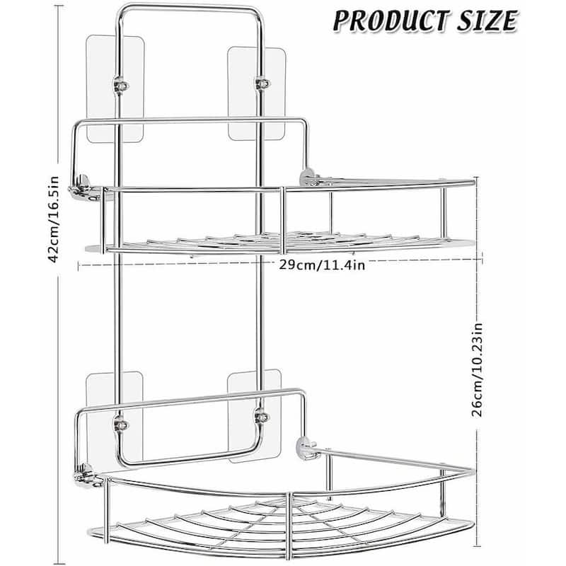 2 Tier Bathroom Shelf Storage Wall Mounted Organizer Removable Basket - Silver