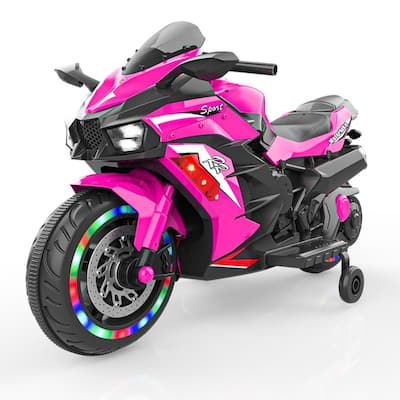 12V Kids Motorcycle, Battery Powered Ride On Bike with Lights Wheels and Bluetooth Music, Christmas Gift for Boys & Girls
