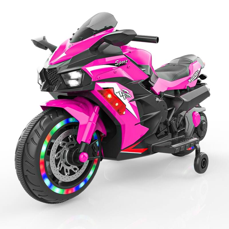 12V Kids Ride on Motorcycle, Electric Kids Motorcycle, Battery Powered Motorcycle for 3-6Years Old - Pink