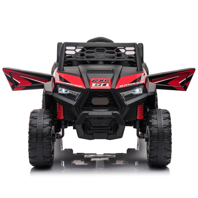 12V kids Ride On Mini UTV, Electric Car with Front LED Lights and Horn, Single Seat with a Safety Belt, Forward/Reverse Function - Black+Red