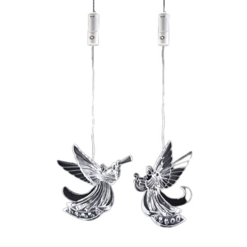 Diamond Cut Angel Hanging Christmas Ornaments 4.25" Clear Set of 2