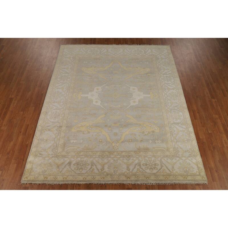 Earth Tone Oushak Indian Area Rug Handmade Living Room Wool Carpet - 8'1"x 9'10"